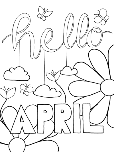 april themed word art coloring page