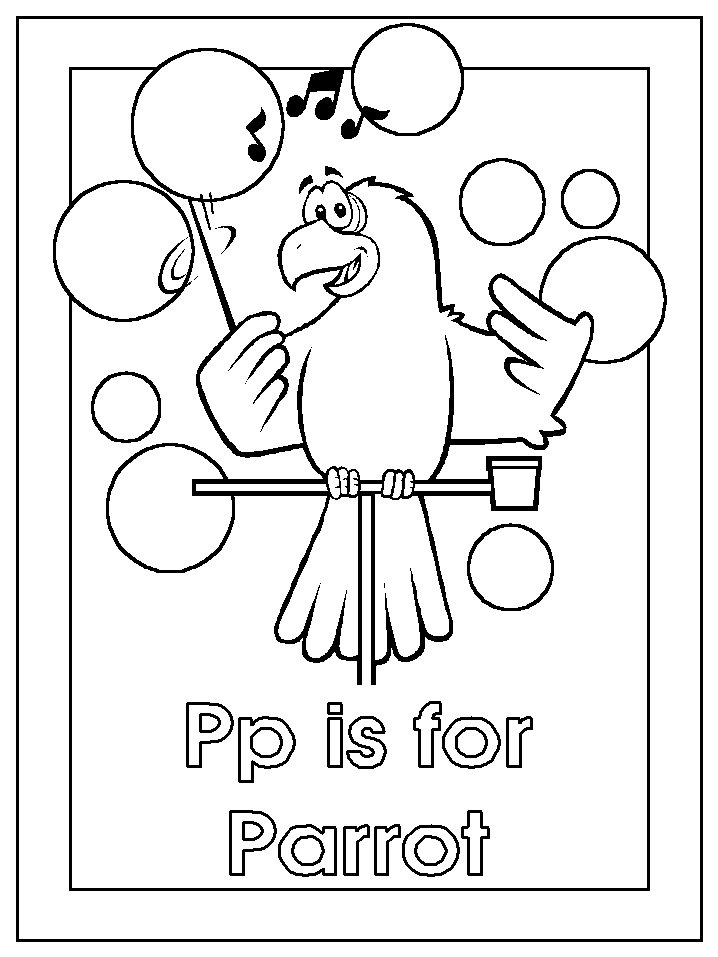 letter p for parrot coloring page