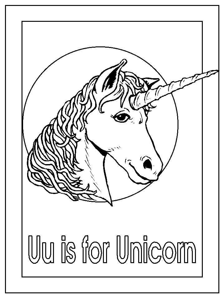 letter u for unicorn coloring page