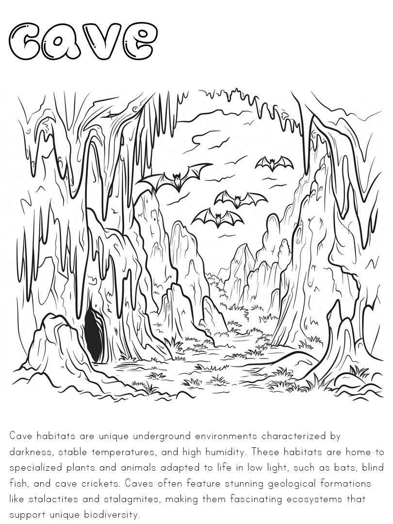 cave habitat coloring page