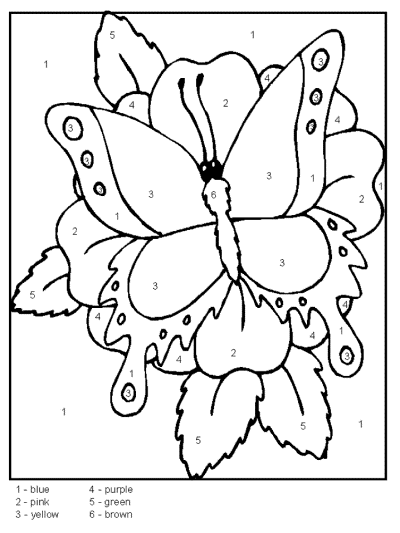 Butterfly color by numbers worksheet