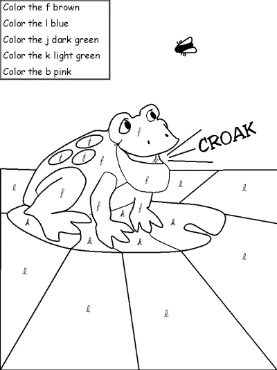 Frog color by letters worksheet