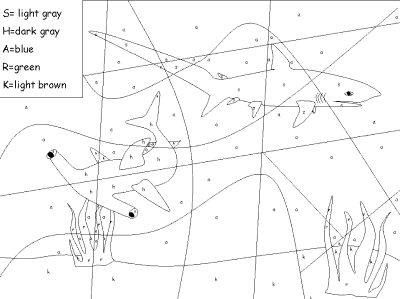 Shark color by letters worksheet