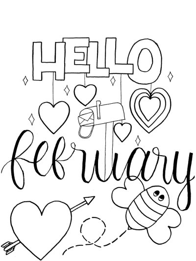 february themed coloring page