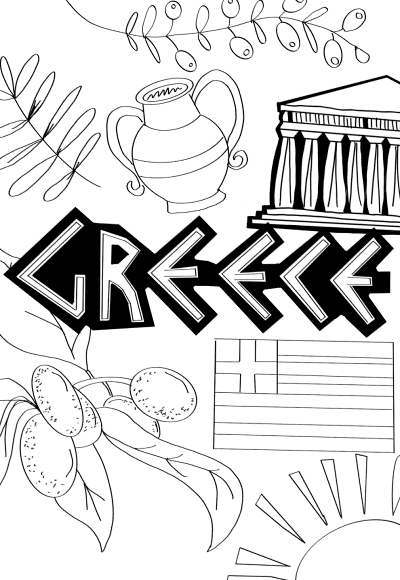 Greek doodle art coloring page