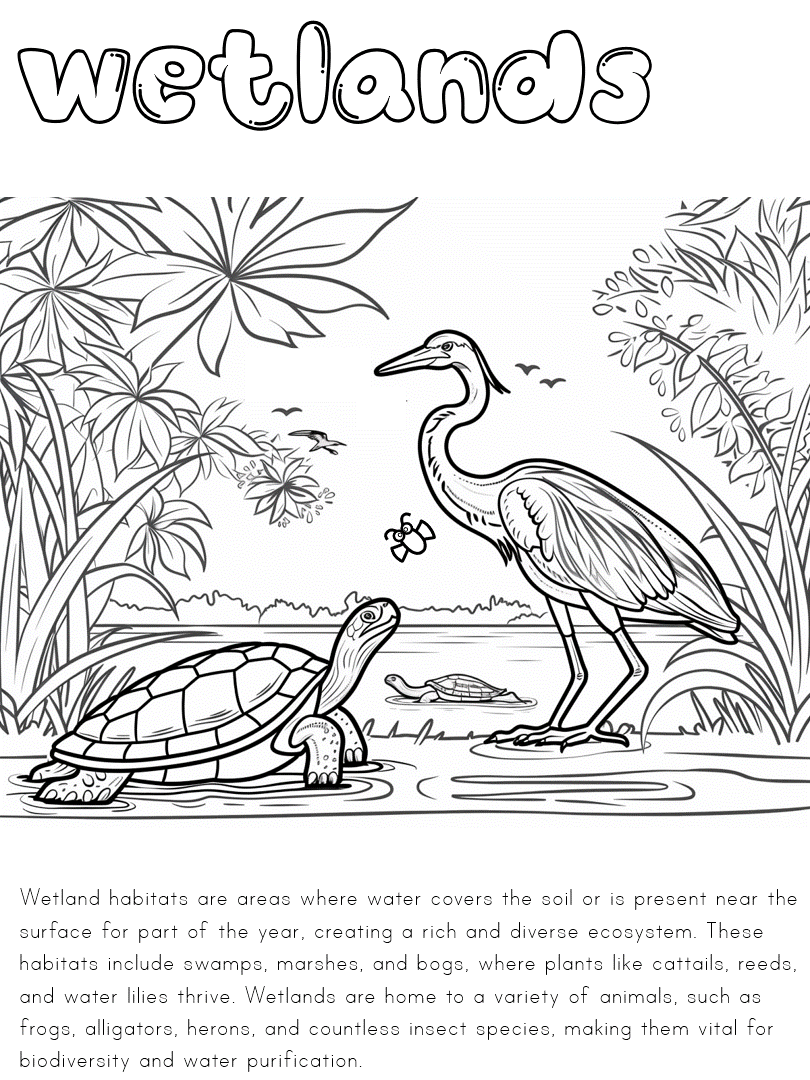 wetlands habitat coloring page