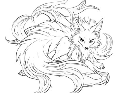 coloring page of a kitsune