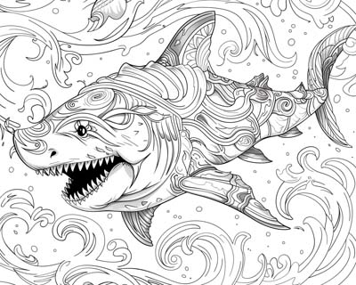 coloring page of a gargantuan shark