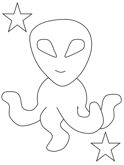 alien and stars coloring page