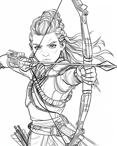 archer coloring page of Aloy from Horizon Zero Dawn