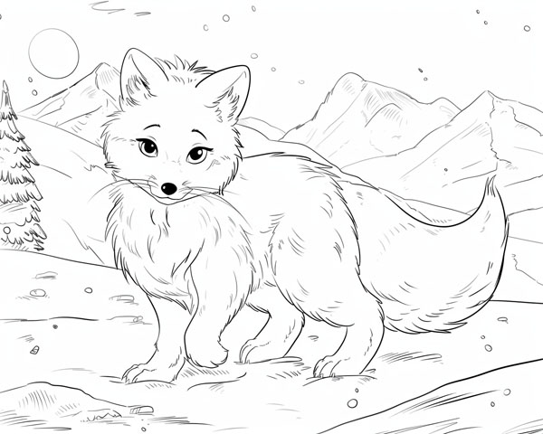 world animal day coloring page of an arctic fox