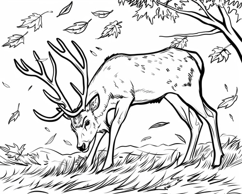 autumn coloring page of a deer with large antlers