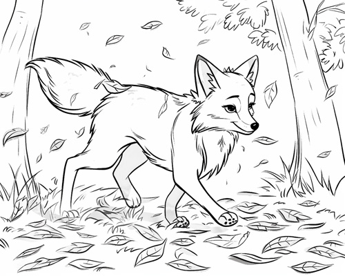 autumn coloring page of fox