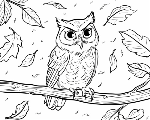 autumn coloring page of owl