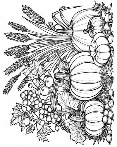 coloring page of autumn produce