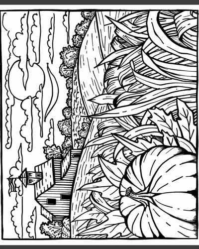 coloring page of an autumn scene