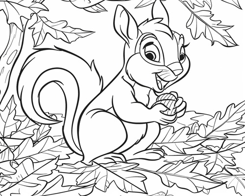 autumn coloring page of squirrel gathering nuts