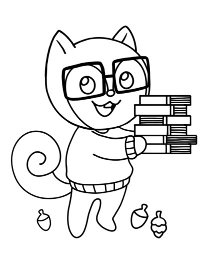 reading squirrel coloring page