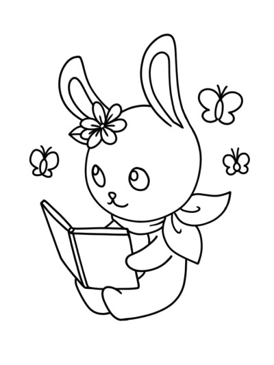 reading bunny coloring page