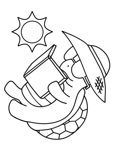 reading turtle coloring page