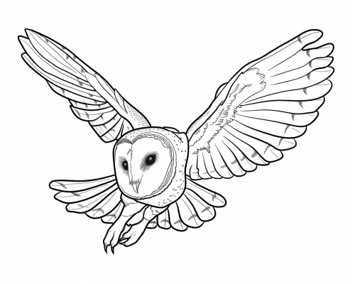 barn owl flying coloring page