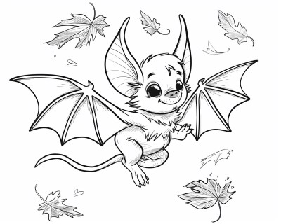 bat flying in autumn coloring page