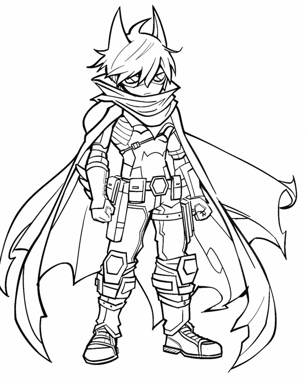 coloring page of a teenager in a Halloween batman costume