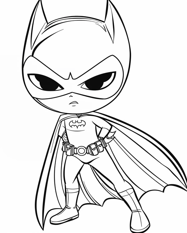 coloring page of a child in a Halloween batman costume