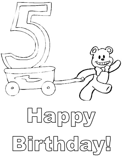 fifth birthday teddy bear coloring page