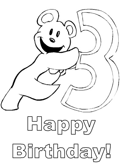 third birthday teddy bear coloring page