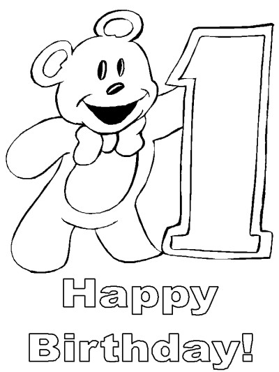 first birthday teddy bear coloring page