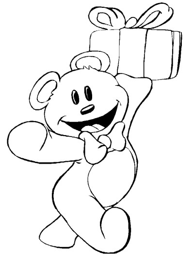 teddy bear and birthday present coloring page