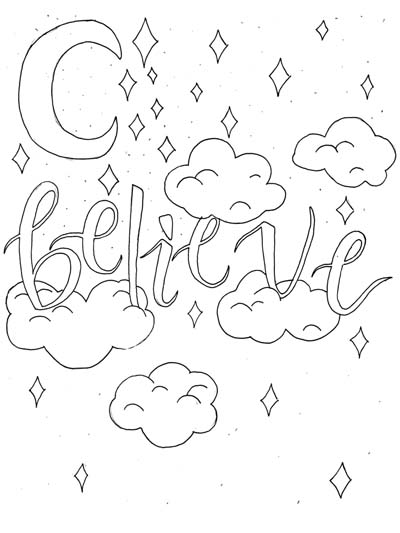 believe word art coloring page