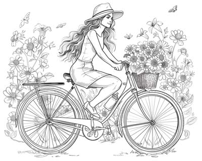 Bicycle ride with summer flowers Coloring Page