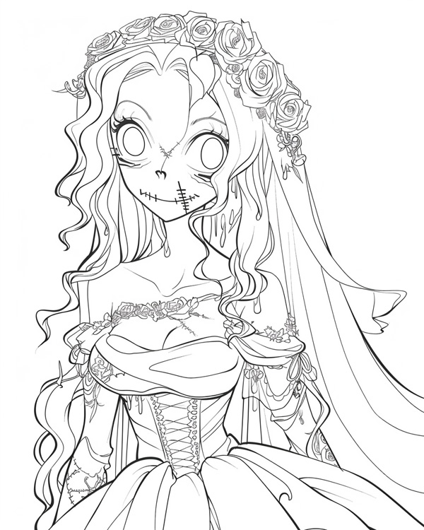 zombie bride coloring page