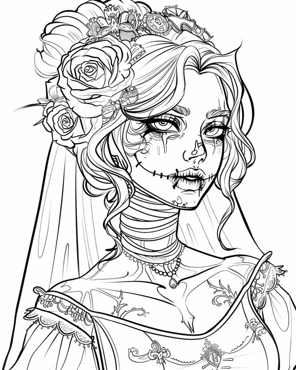 zombie prom queen coloring page