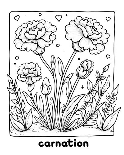 carnation word art coloring page