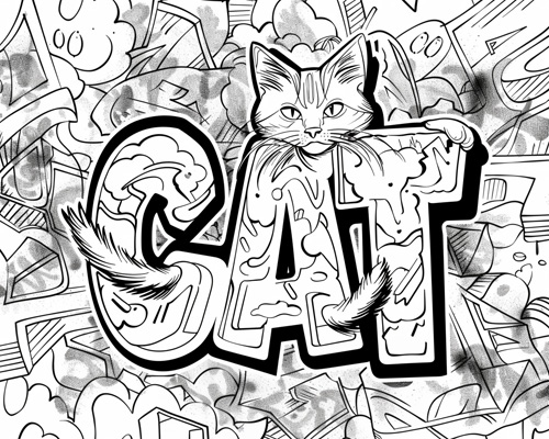 graffiti coloring page of a cat