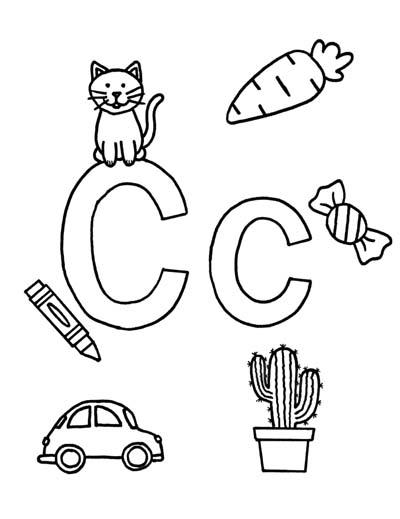 What begins with C c coloring page