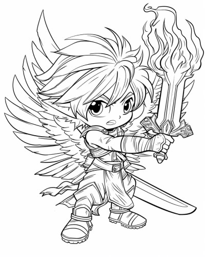 coloring page of the cherubim with the flaming sword