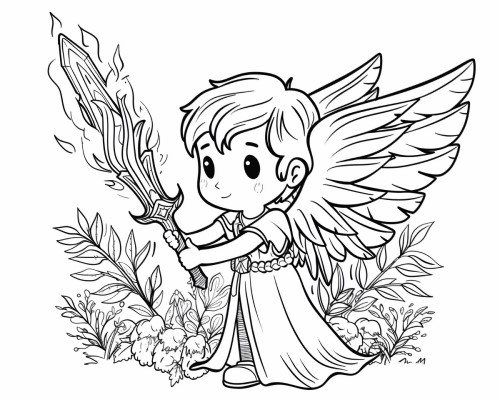 coloring page of the cherubim guarding the Garden of Eden