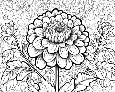 coloring page of chrysanthemums with cartoon faces