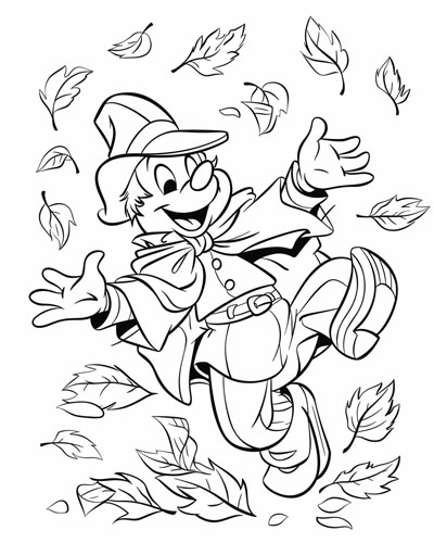 coloring page of a clown in fall