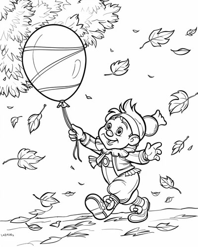 coloring page of a clown with a balloon