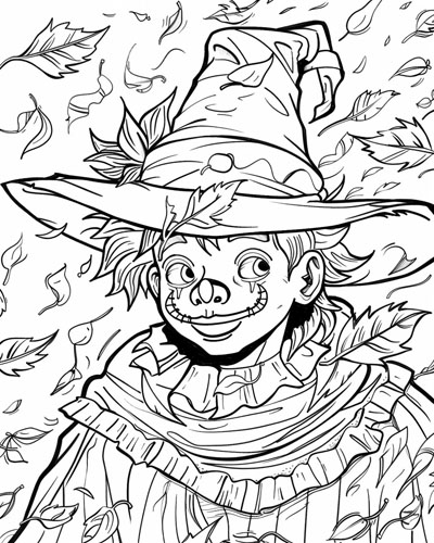 coloring page of a scarecrow clown