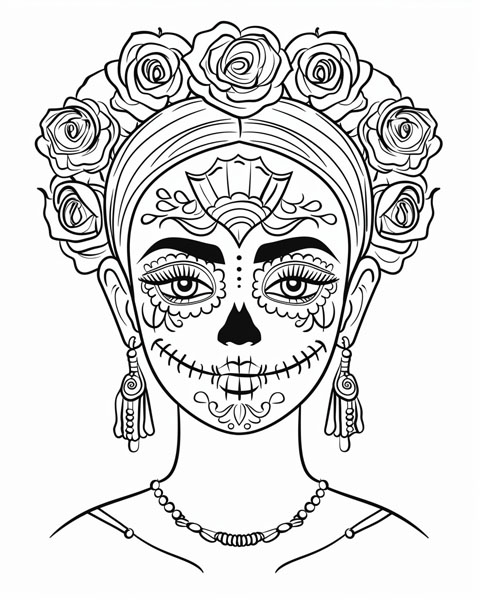 day of the dead costume coloring page