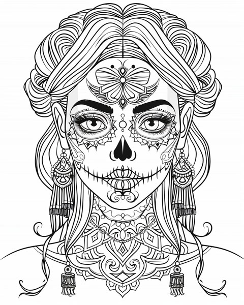 day of the dead costume coloring page