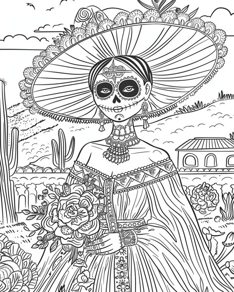 day of the dead costume coloring page