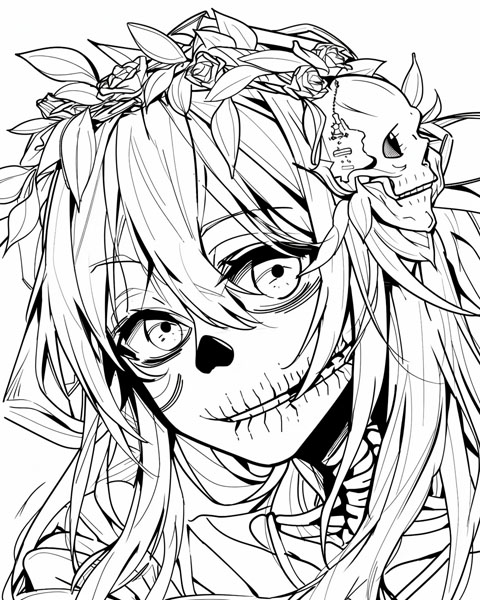 day of the dead costume coloring page