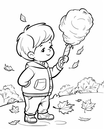 coloring page of a boy with cotton candy